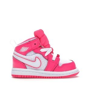 Air Jordan 1 Mid GS hyper pink and white.  Gently Worn